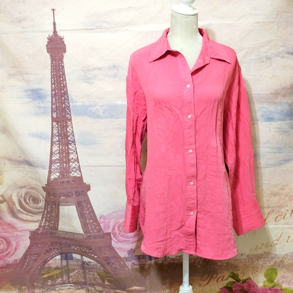 H&M Women's Pink Button-Up Shirt Sz L